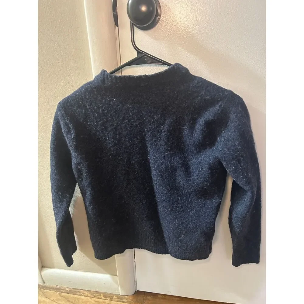 J. Crew Rugged Merino Wool Blend Sweater Large Navy Blue Crewneck Heritage